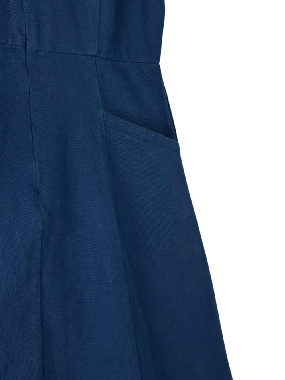 LAROQUE ALY BLUE COTTON TWILL COLLARED BELTED SHORT SLEEVE MIDI DRESS - Picture 11 of 16